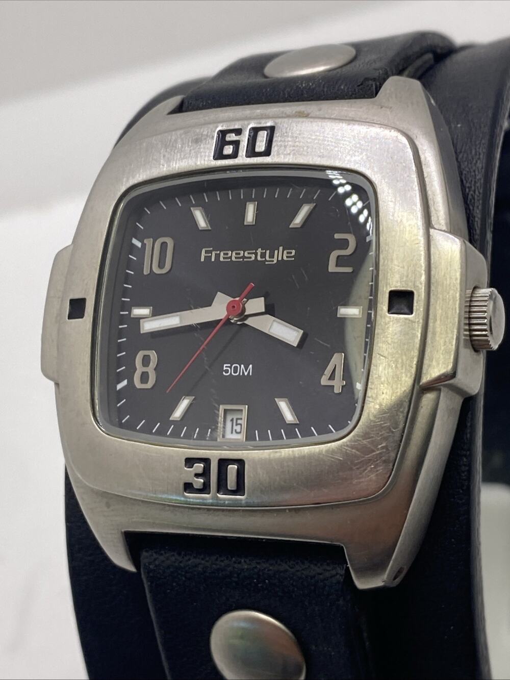 Freestyle Unisex Black Leather Watch Works New Battery